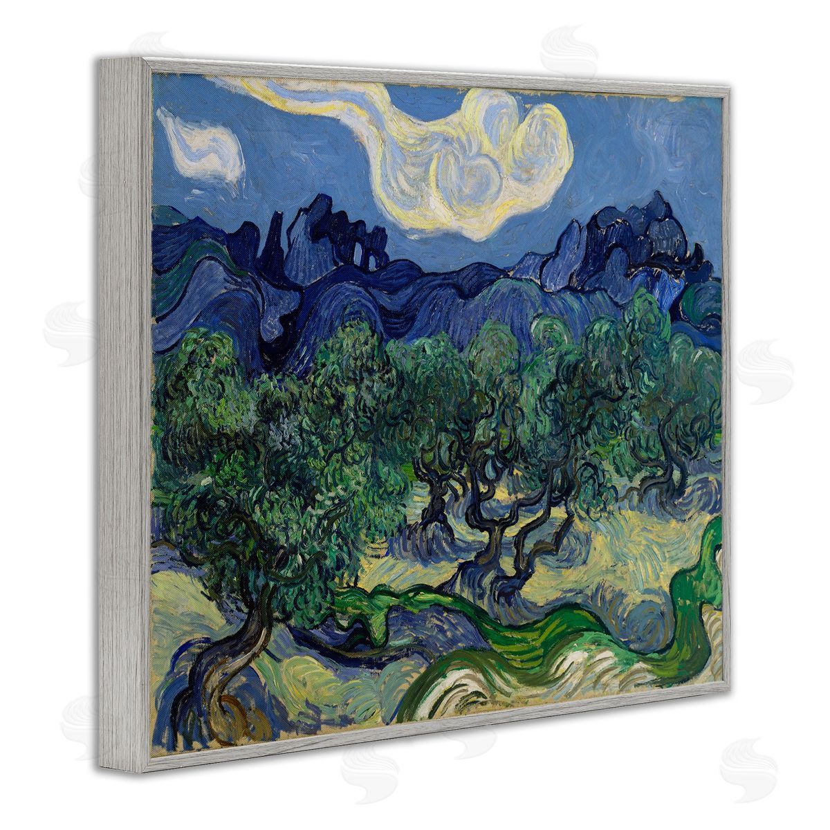 one1000paintings Van Gogh Olive Trees Landscape Gray Framed Giclee Wall Art Print