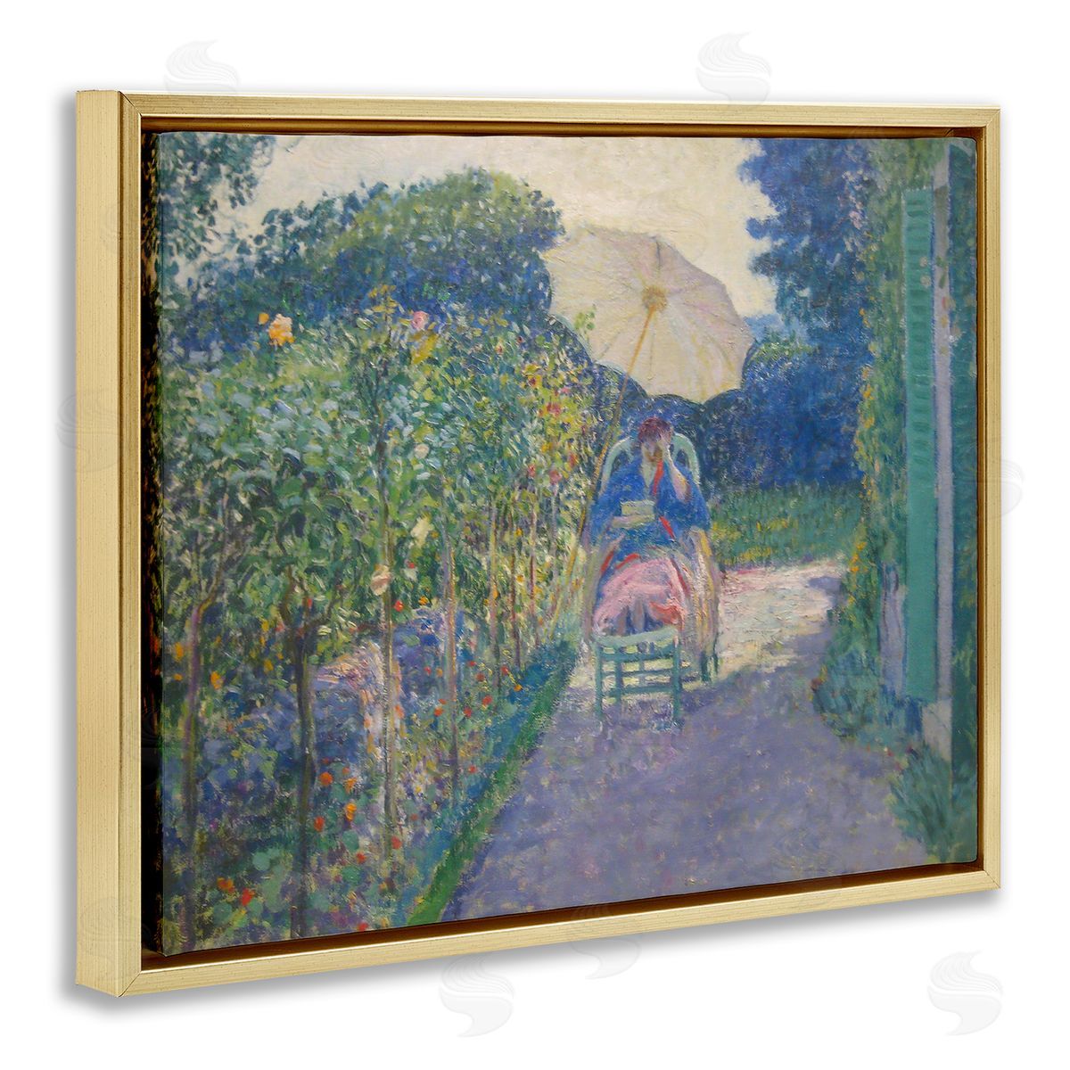 one1000paintings Classical Woman in Garden Gold Floating Frame Canvas Wall Art Print