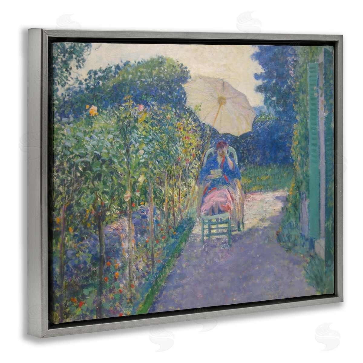 one1000paintings Classical Woman in Garden Gray Floating Frame Canvas Wall Art Print