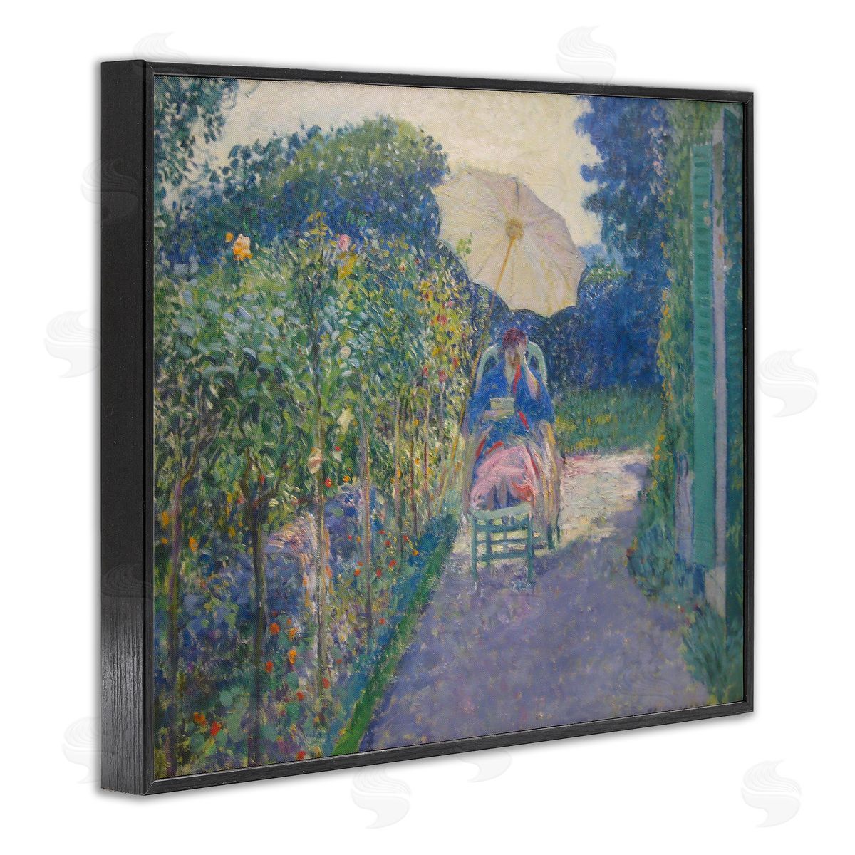 one1000paintings Classical Woman in Garden Black Framed Giclee Wall Art Print