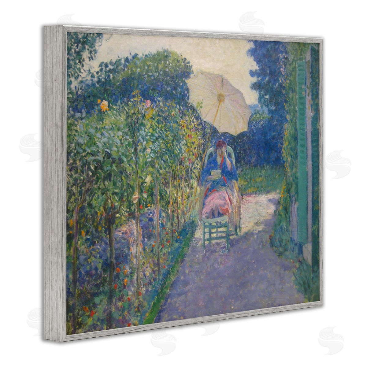 one1000paintings Classical Woman in Garden Gray Framed Giclee Wall Art Print