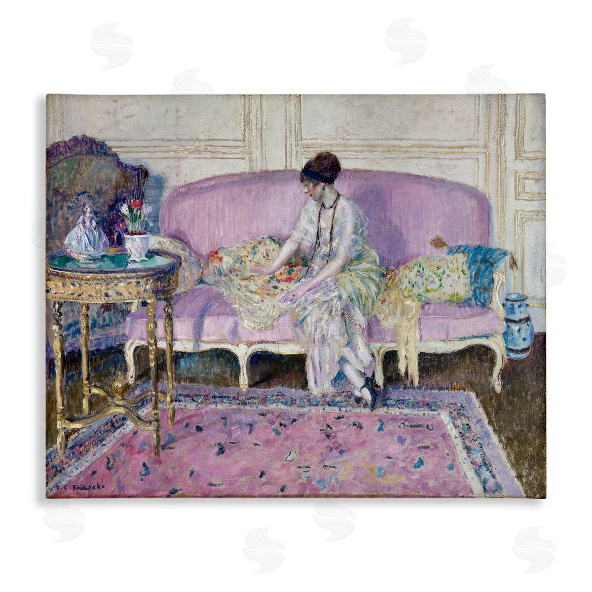 one1000paintings Classical Woman on Sofa Canvas Wall Art Print