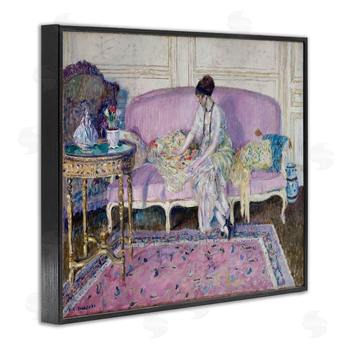 one1000paintings Classical Woman on Sofa Black Framed Giclee Wall Art Print