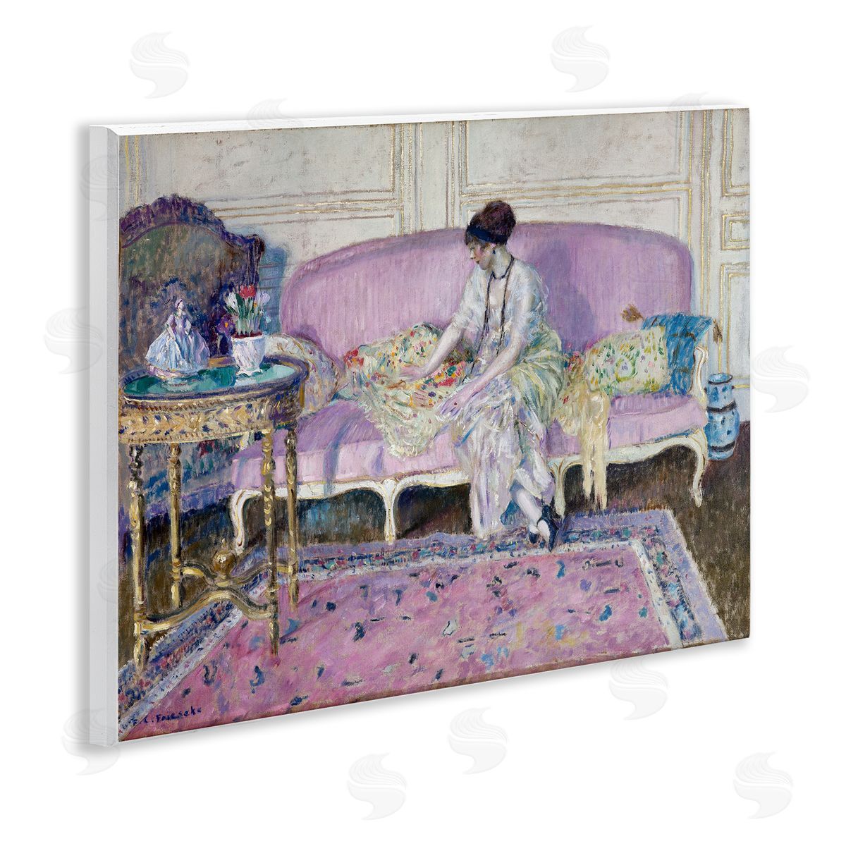 one1000paintings Classical Woman on Sofa Wooden Wall Plaque Art Print