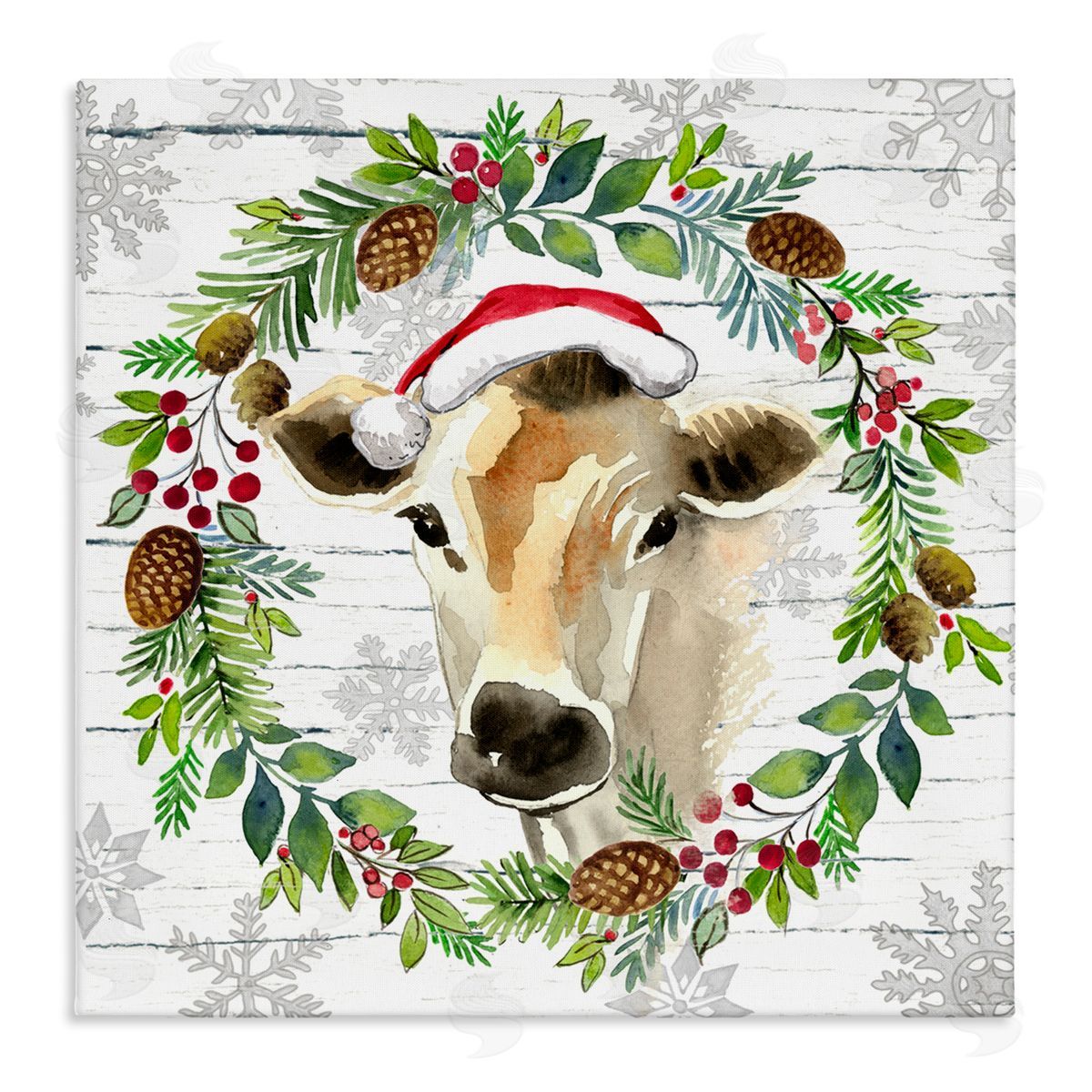 Elena Vladykina Winter Farmhouse Cow Wreath Canvas Wall Art Print