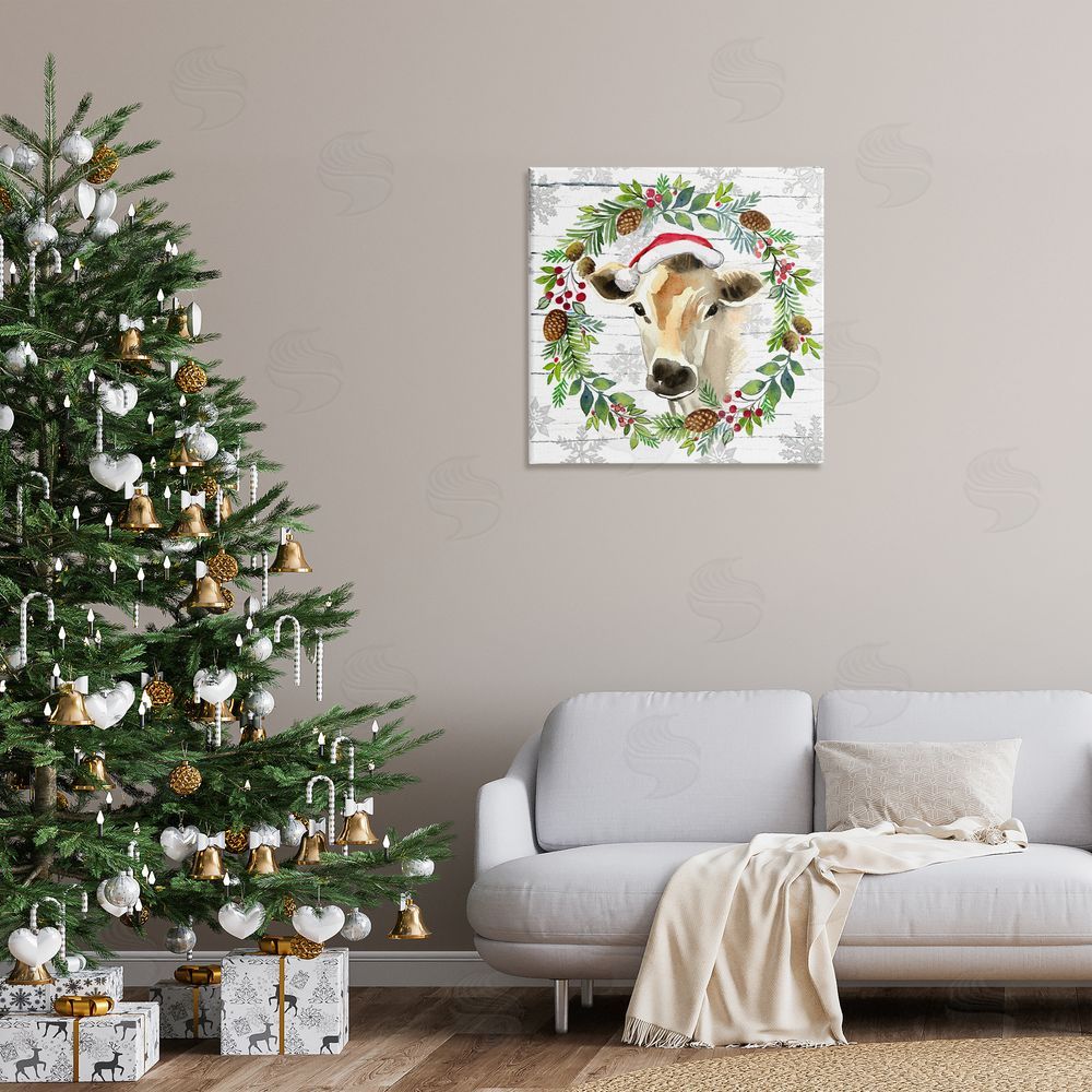 Elena Vladykina Winter Farmhouse Cow Wreath Canvas Wall Art Print in Room