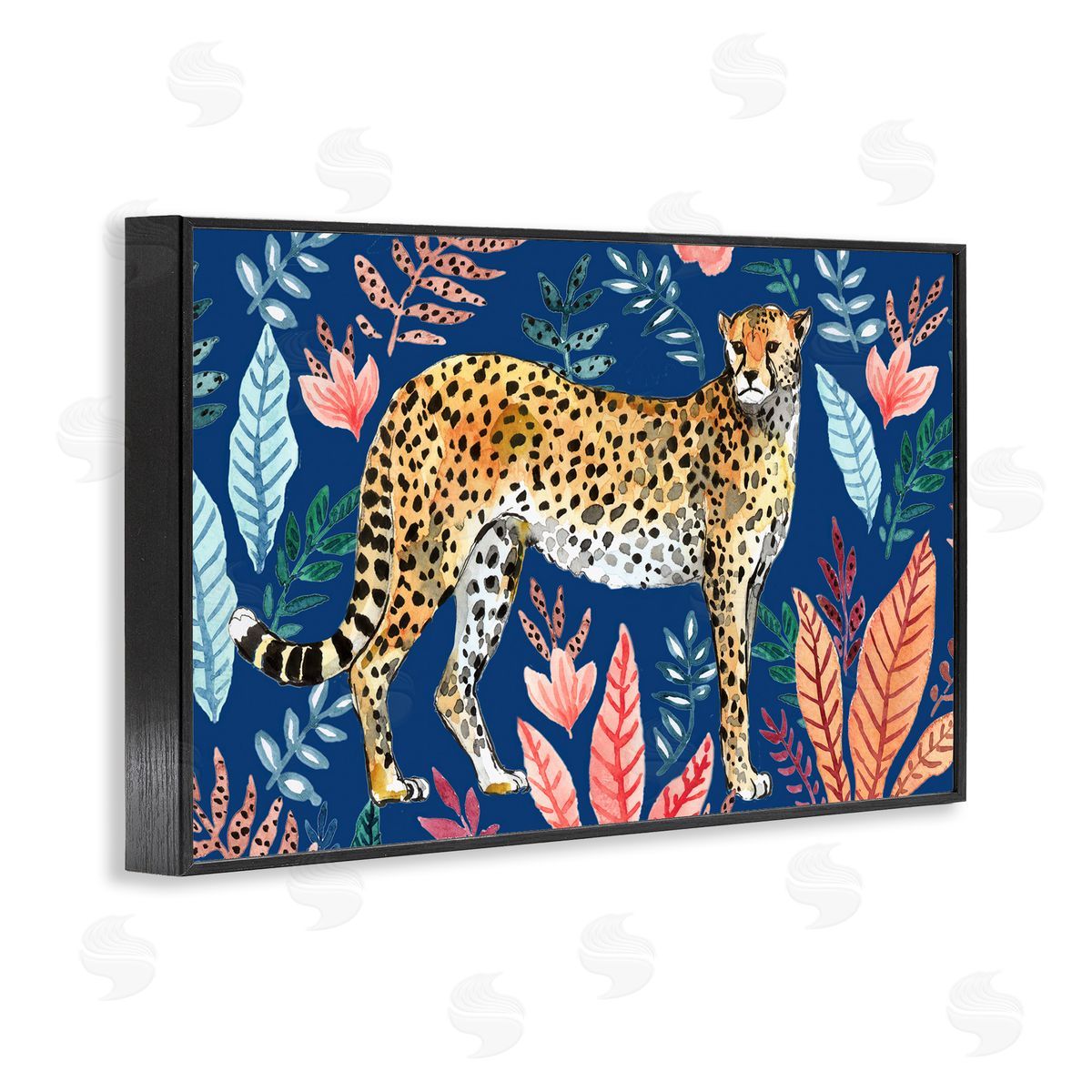 Elena Vladykina Jungle Plants & Cheetah Black Framed Giclee Wall Art Print