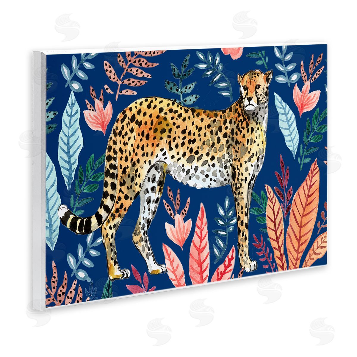 Elena Vladykina Jungle Plants & Cheetah Wooden Wall Plaque Art Print