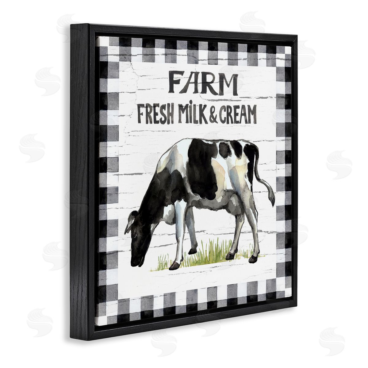 Elena Vladykina Spring Cow with Border Black Floating Frame Canvas Wall Art Print