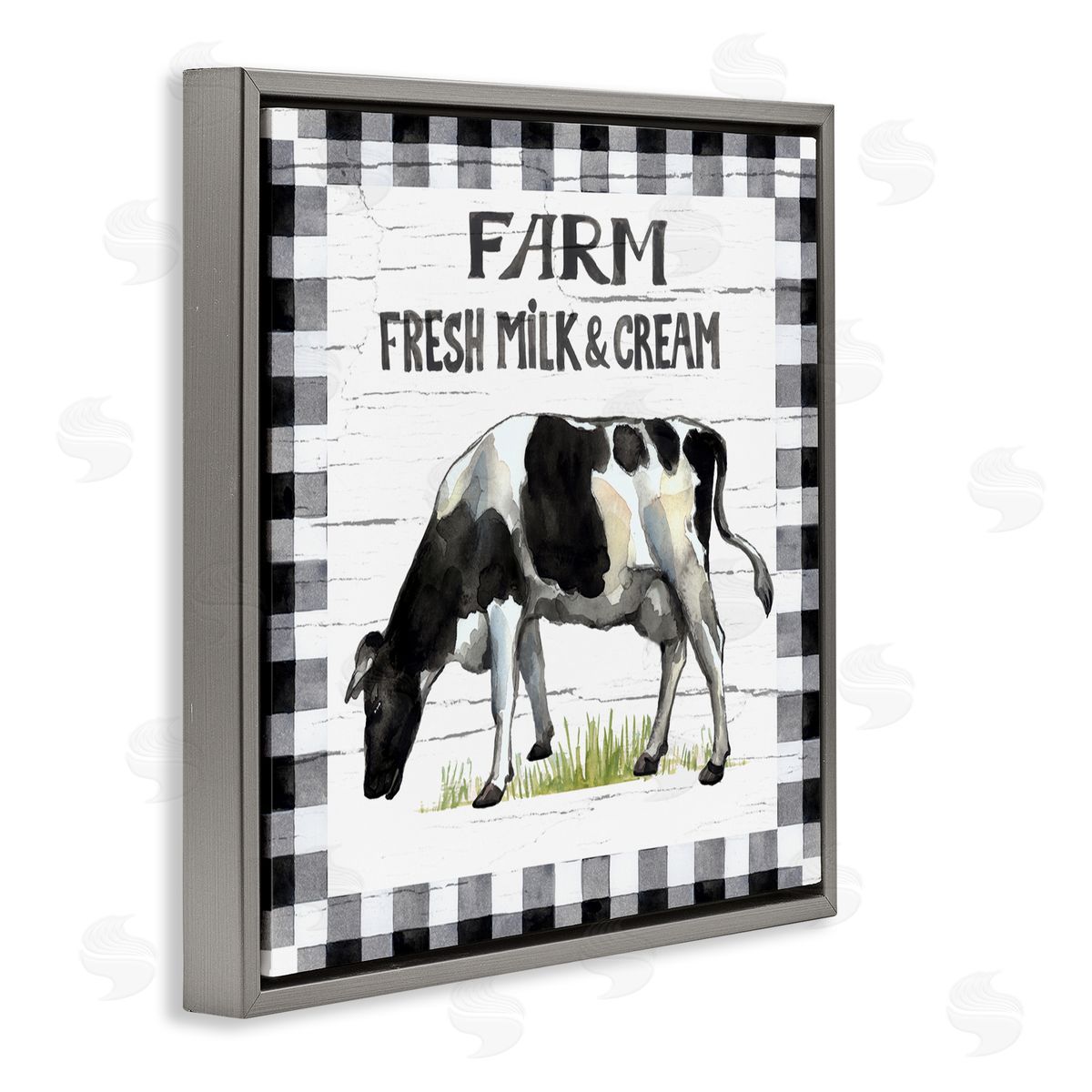 Elena Vladykina Spring Cow with Border Gray Floating Frame Canvas Wall Art Print