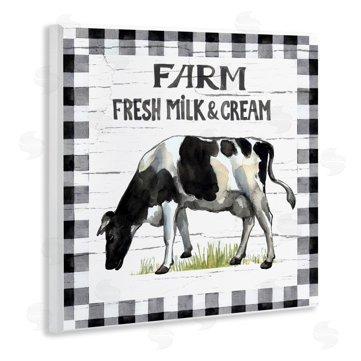 Elena Vladykina Spring Cow with Border Wooden Wall Plaque Art Print