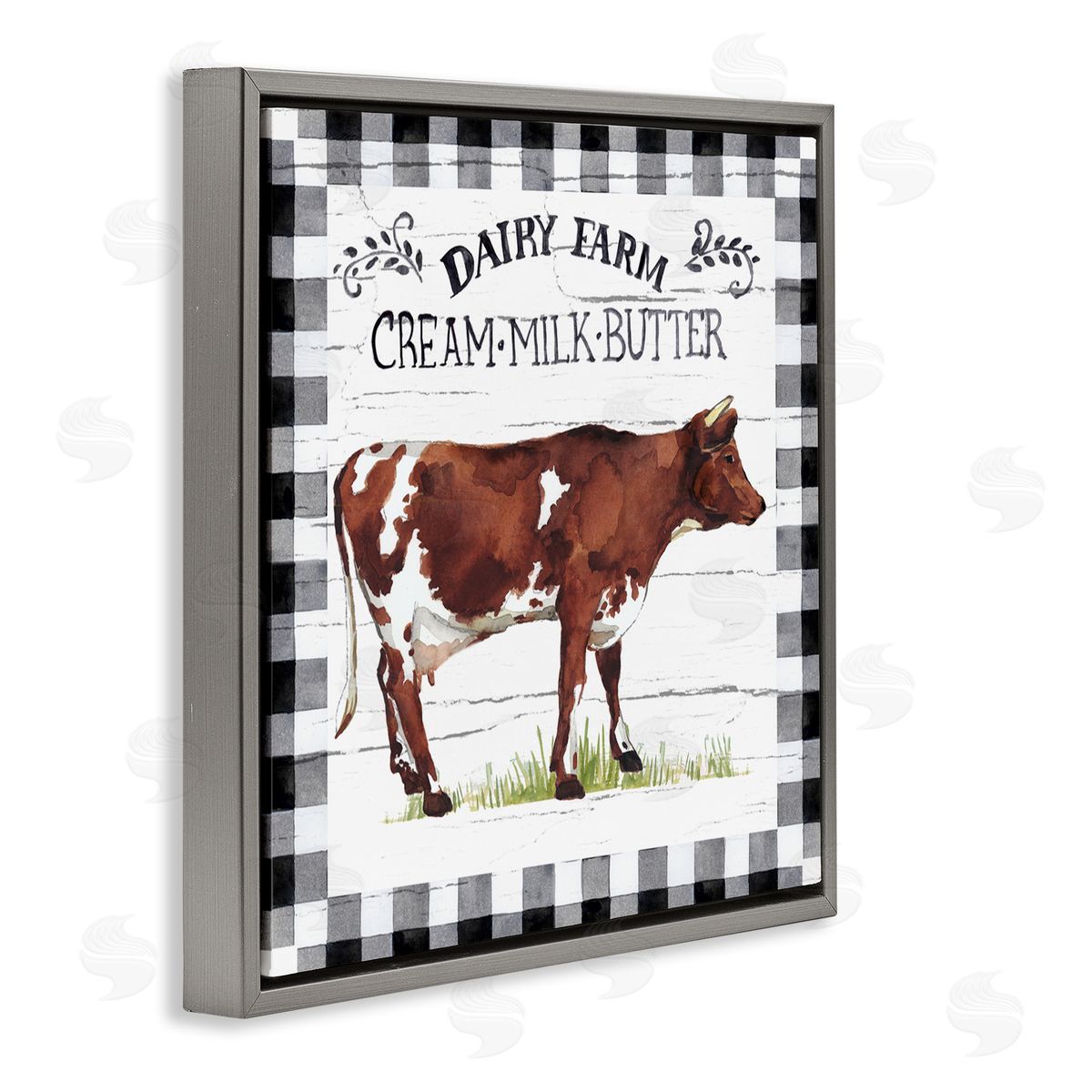 Elena Vladykina Rustic Spring Cow Gray Floating Frame Canvas Wall Art Print