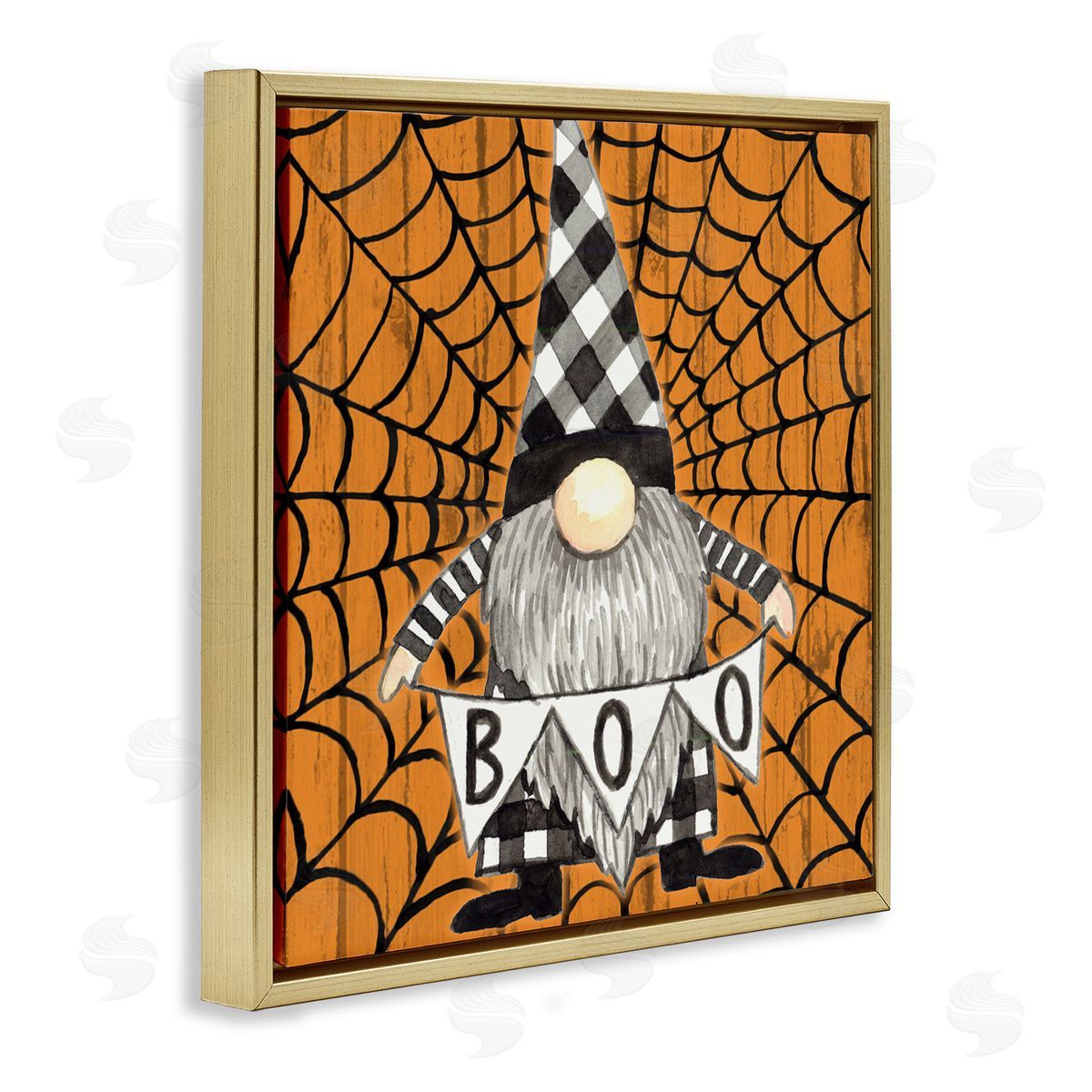 Elena Vladykina Rustic Halloween Gnome Gold Floating Frame Canvas Wall Art Print