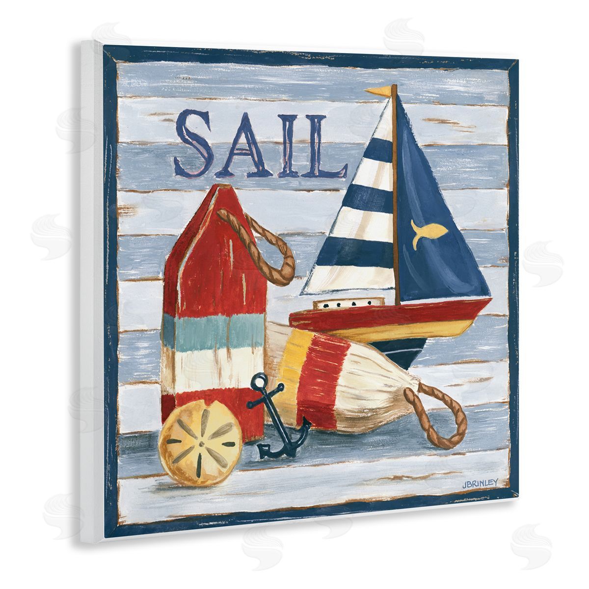 Jennifer Brinley rep. Levison Designs Sail Boat & Buoys Wooden Wall Plaque Art Print