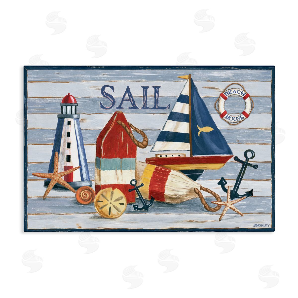 Jennifer Brinley rep. Levison Designs Striped Nautical Still Life Canvas Wall Art Print