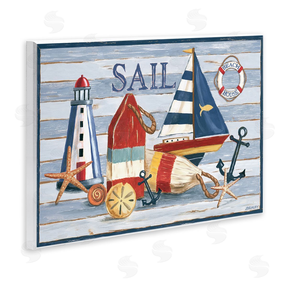 Jennifer Brinley rep. Levison Designs Striped Nautical Still Life Wooden Wall Plaque Art Print
