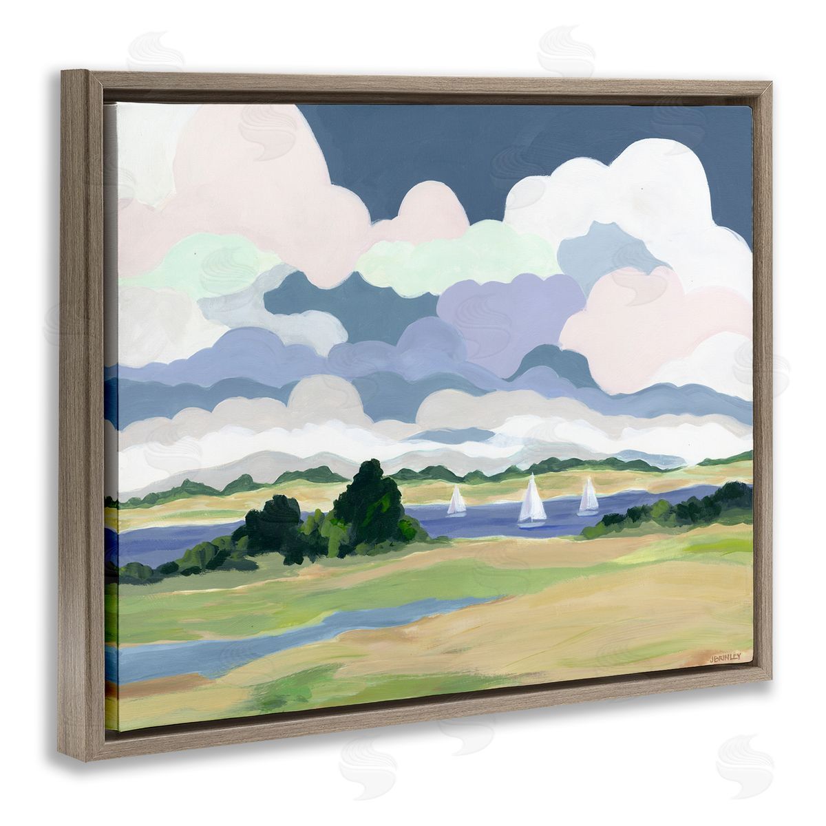 Jennifer Brinley rep. Levison Designs Billowing Clouds Countryside Brown Floating Frame Canvas Wall Art Print