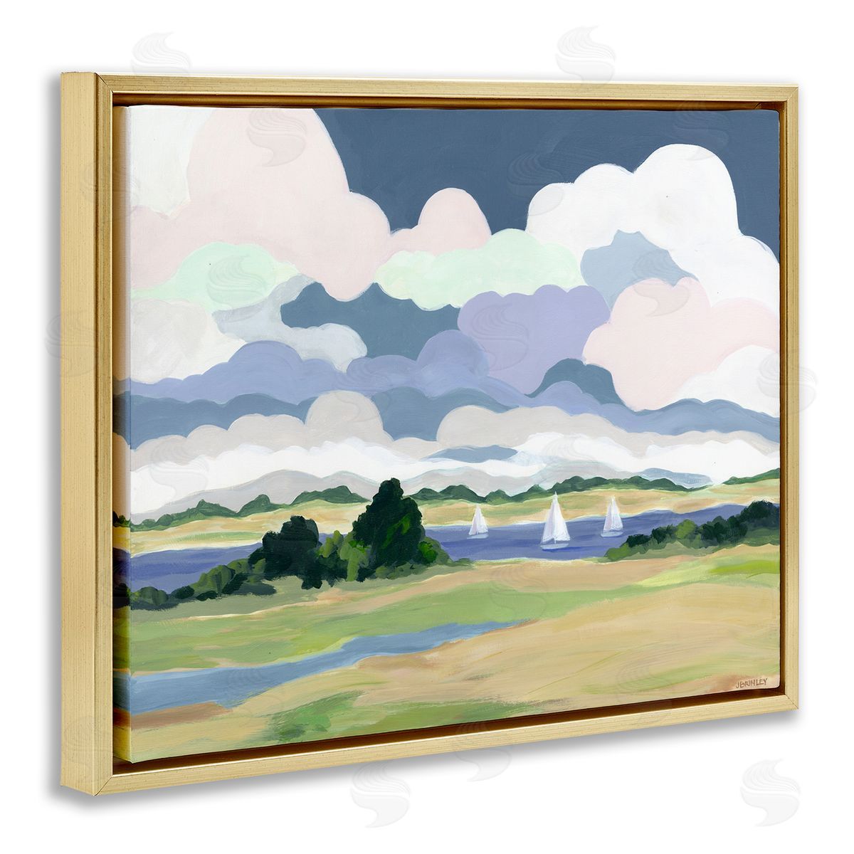 Jennifer Brinley rep. Levison Designs Billowing Clouds Countryside Gold Floating Frame Canvas Wall Art Print