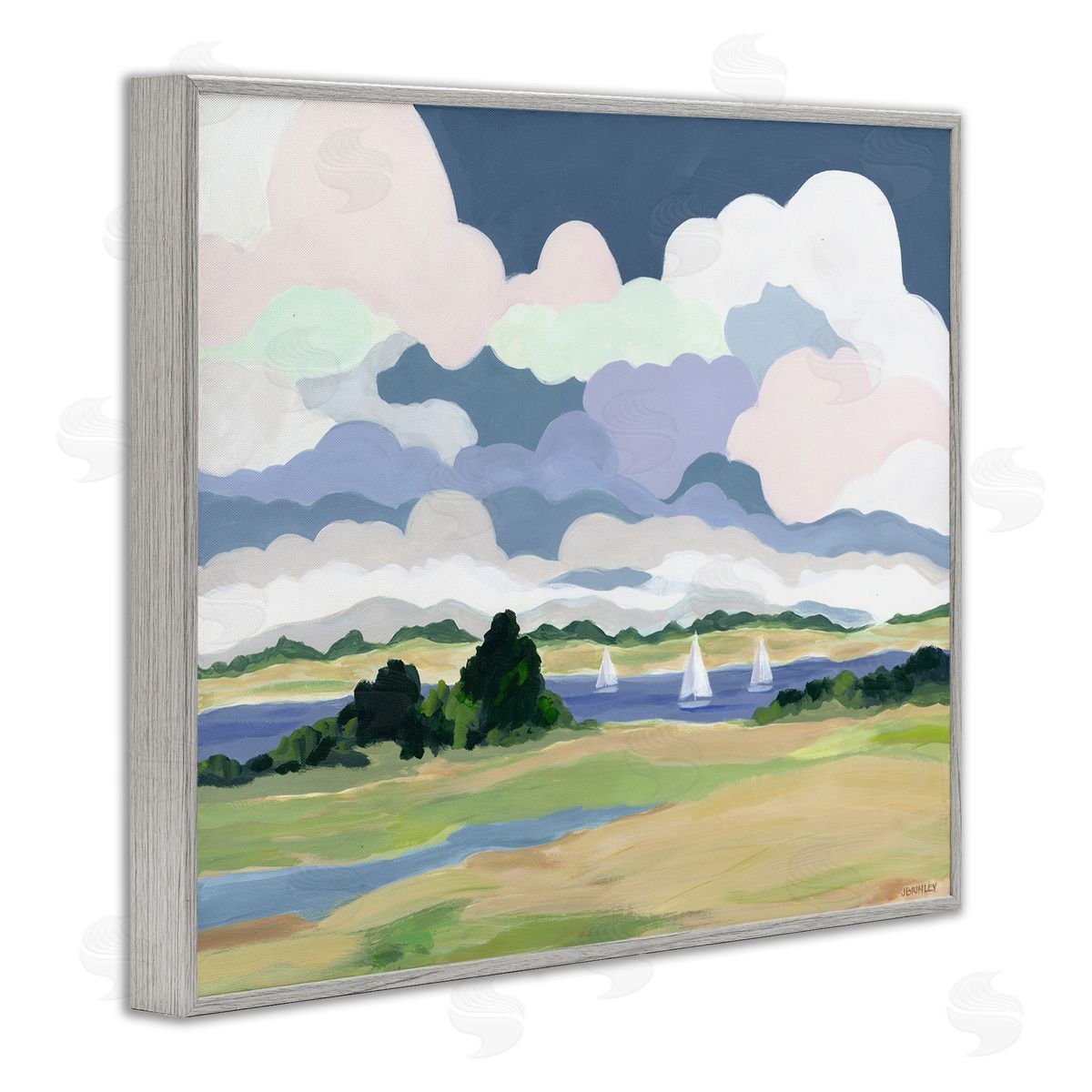 Jennifer Brinley rep. Levison Designs Billowing Clouds Countryside Gray Framed Giclee Wall Art Print