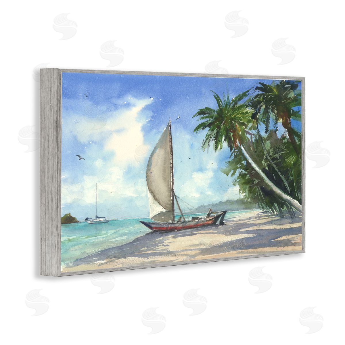 Geoff Allen High & Dry Boat on Shore Gray Framed Giclee Wall Art Print