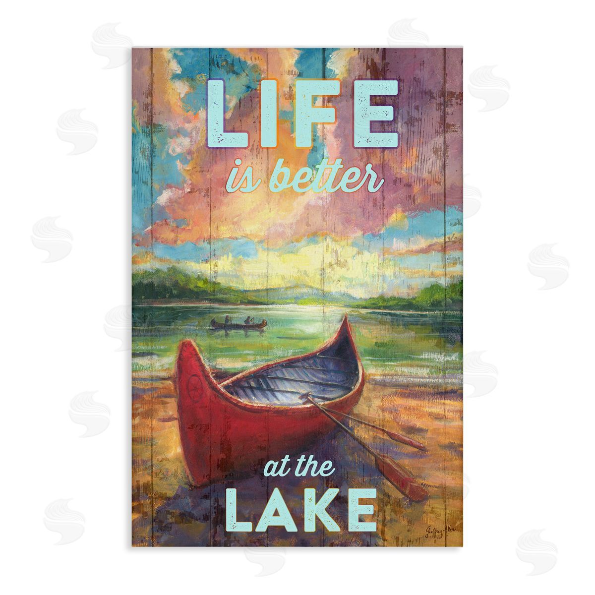 Geoff Allen Life At Lake with Canoe Canvas Wall Art Print