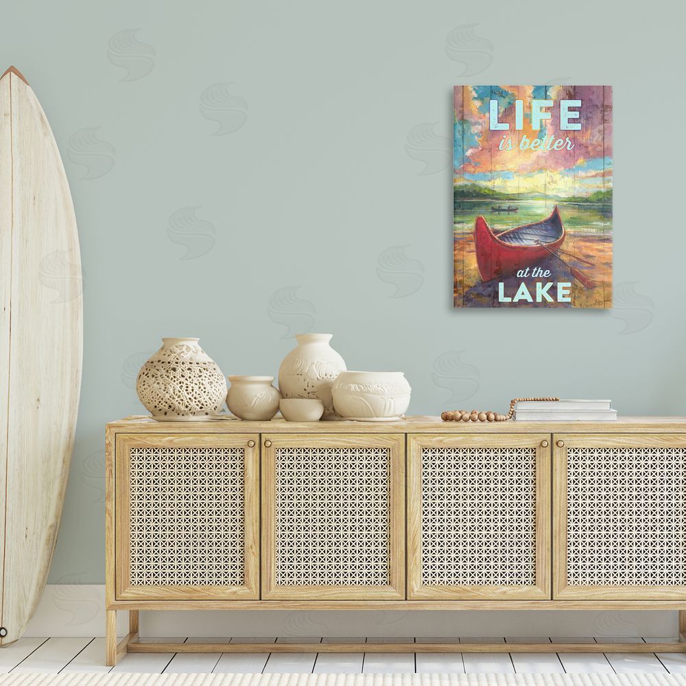 Geoff Allen Life At Lake with Canoe Canvas Wall Art Print in Room