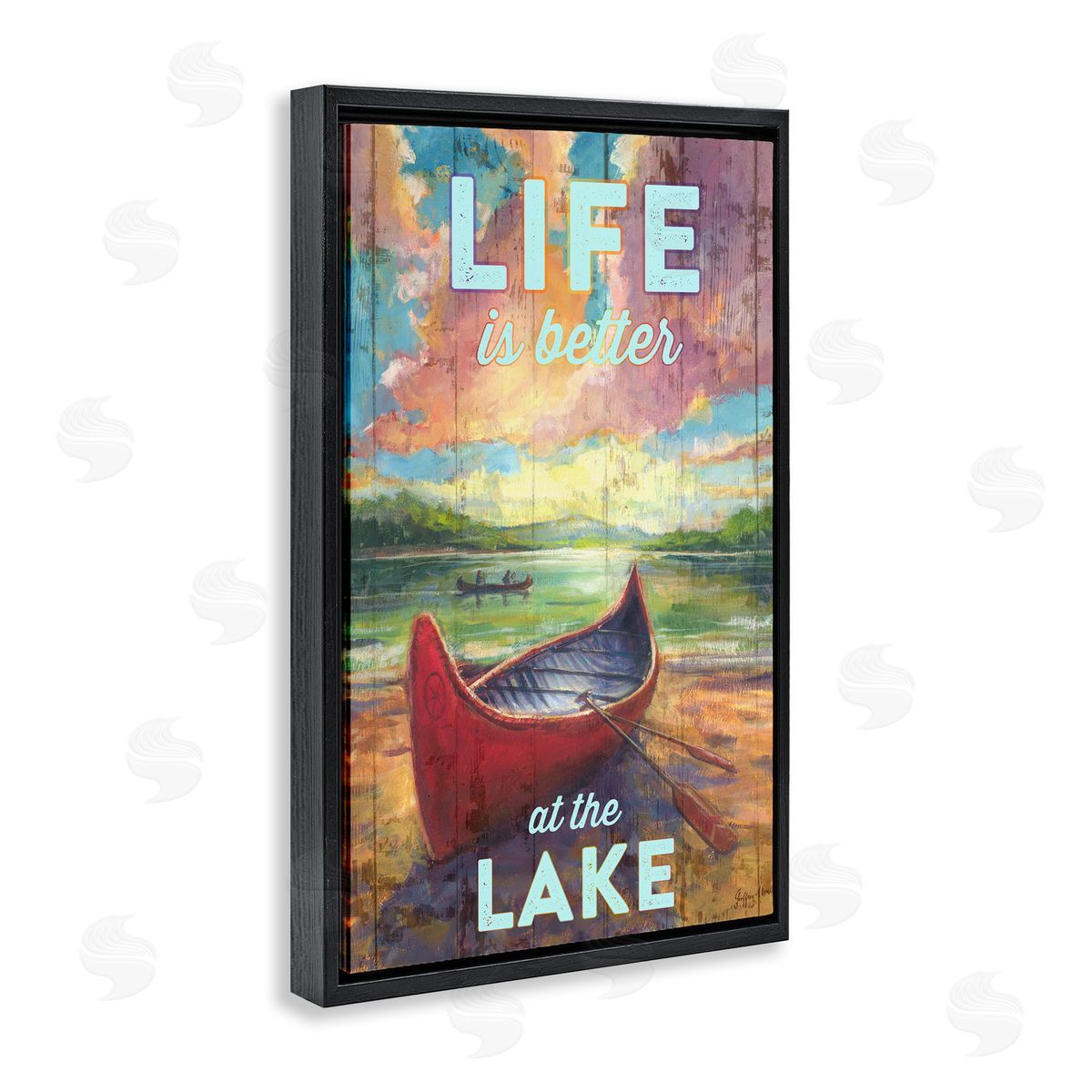 Geoff Allen Life At Lake with Canoe Black Floating Frame Canvas Wall Art Print