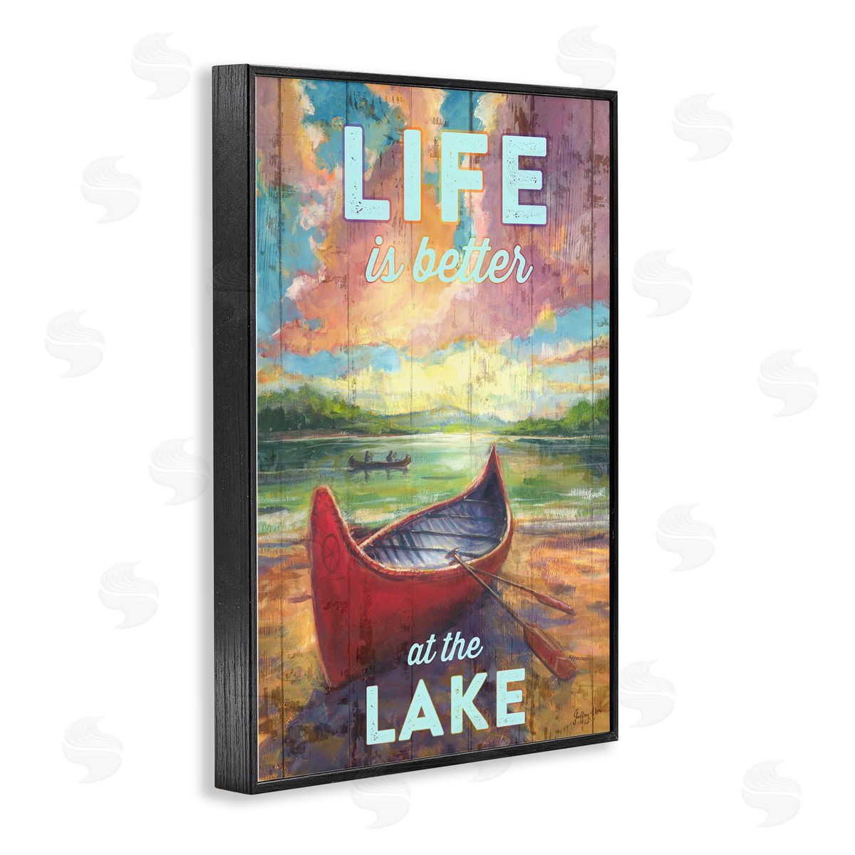 Geoff Allen Life At Lake with Canoe Black Framed Giclee Wall Art Print