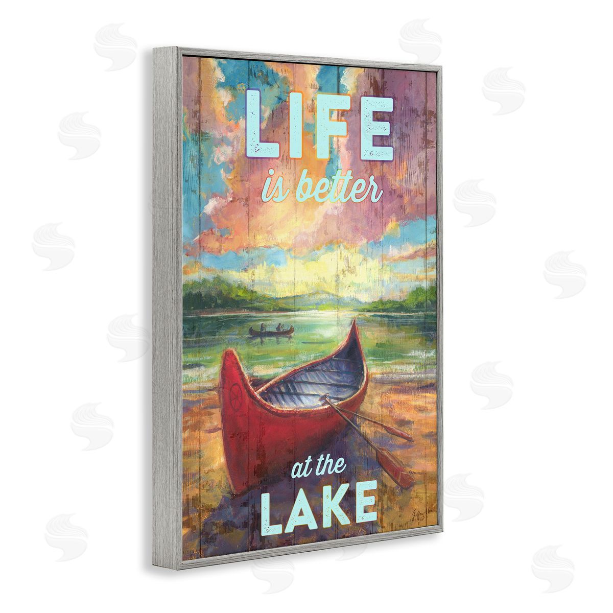 Geoff Allen Life At Lake with Canoe Gray Framed Giclee Wall Art Print