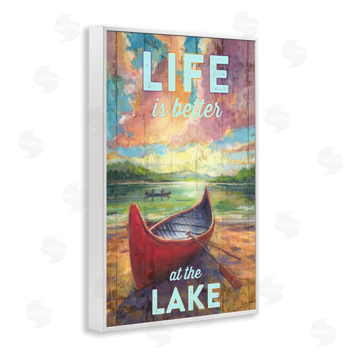 Geoff Allen Life At Lake with Canoe White Framed Giclee Wall Art Print