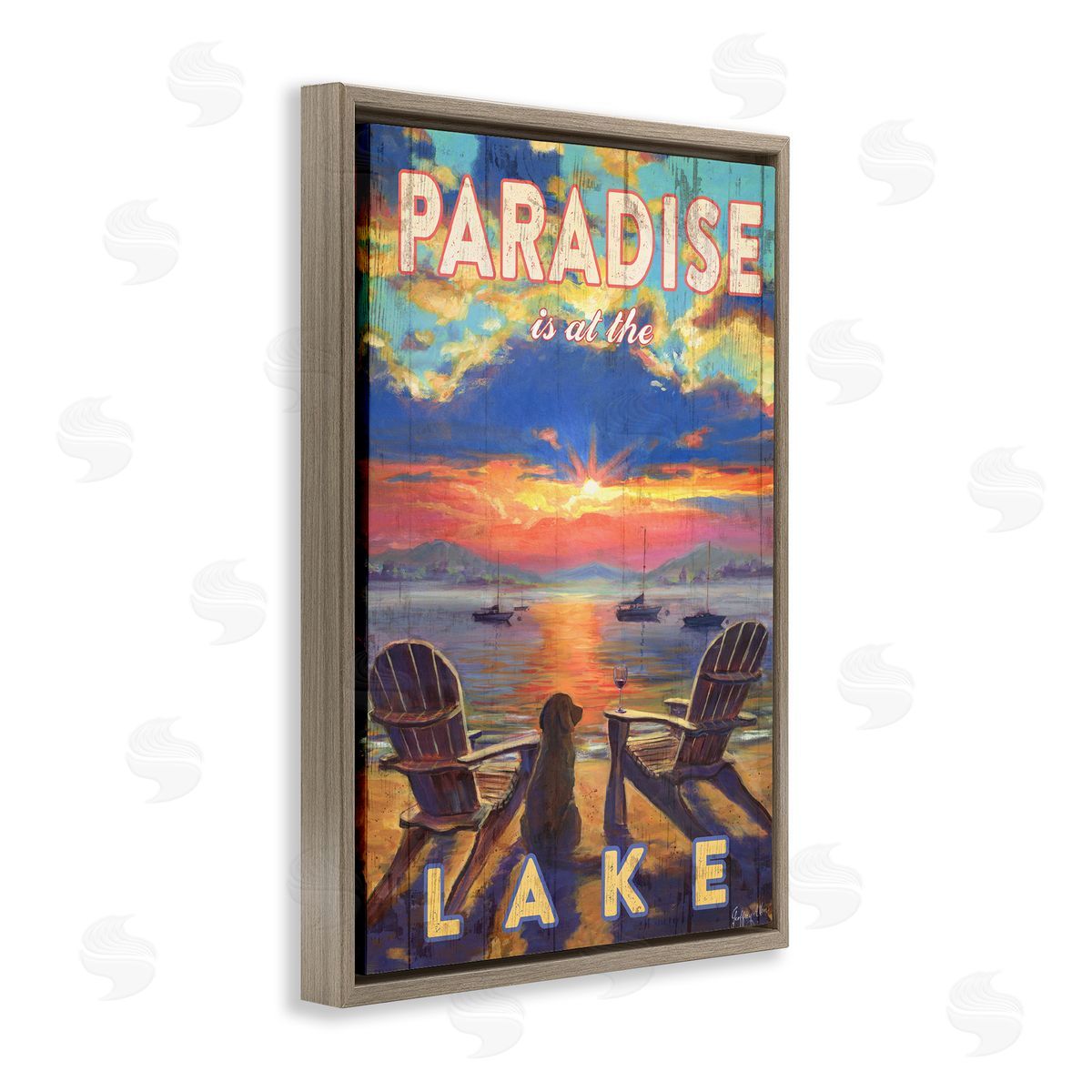 Geoff Allen Paradise At Lake Landscape Brown Floating Frame Canvas Wall Art Print
