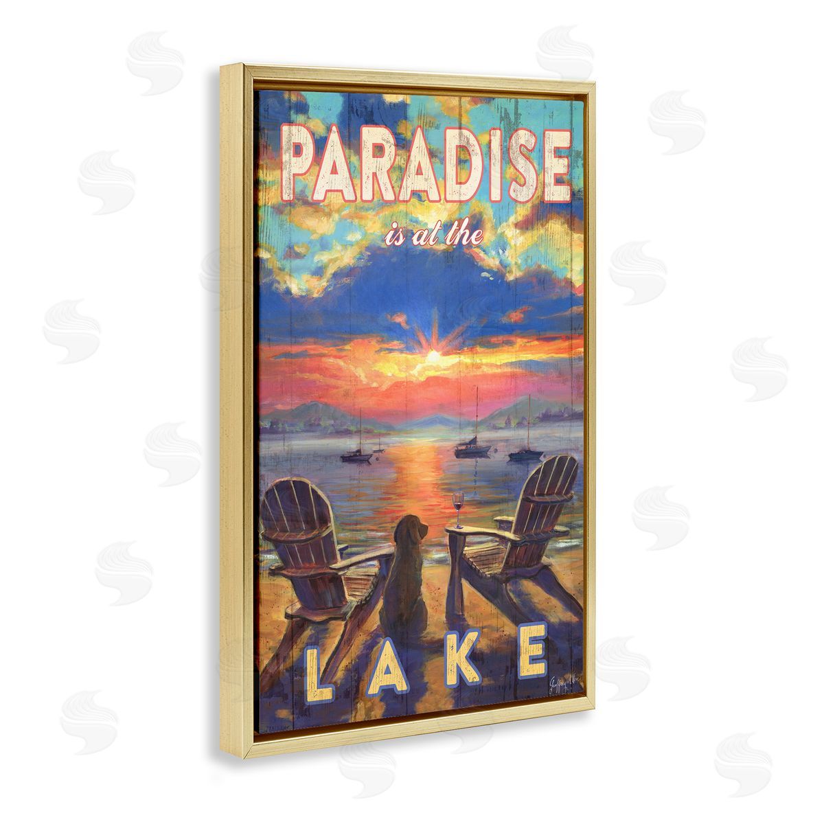 Geoff Allen Paradise At Lake Landscape Gold Floating Frame Canvas Wall Art Print
