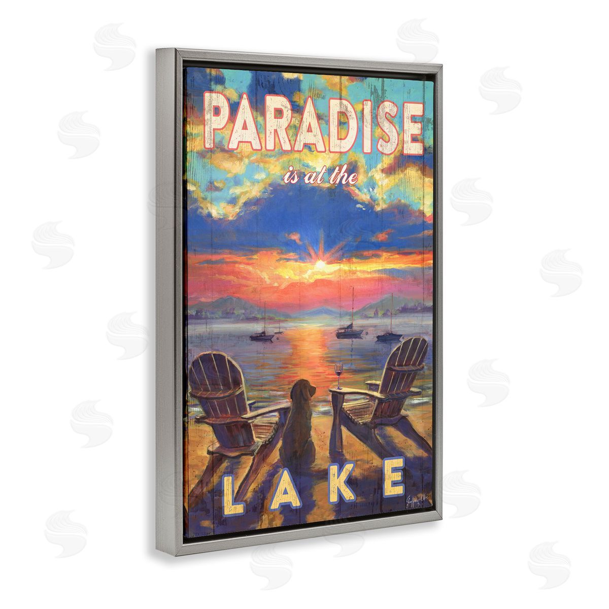 Geoff Allen Paradise At Lake Landscape Gray Floating Frame Canvas Wall Art Print