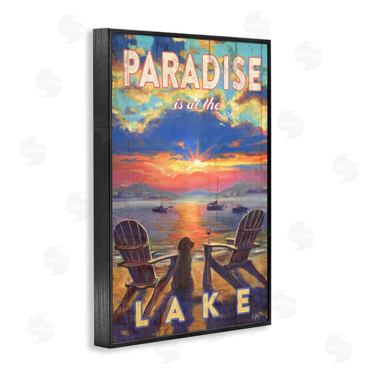 Geoff Allen Paradise At Lake Landscape Black Framed Giclee Wall Art Print