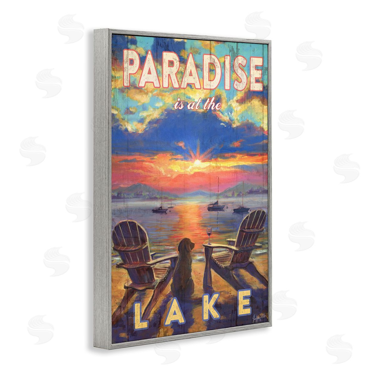 Geoff Allen Paradise At Lake Landscape Gray Framed Giclee Wall Art Print