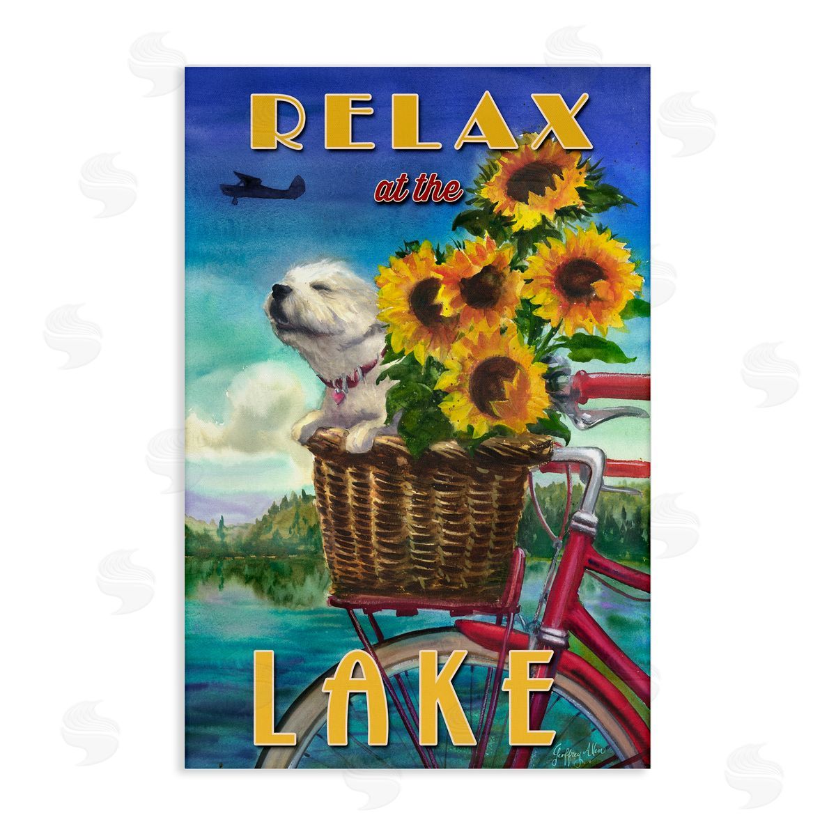 Geoff Allen Dog in Bicycle Basket Canvas Wall Art Print