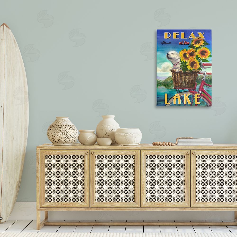 Geoff Allen Dog in Bicycle Basket Canvas Wall Art Print in Room