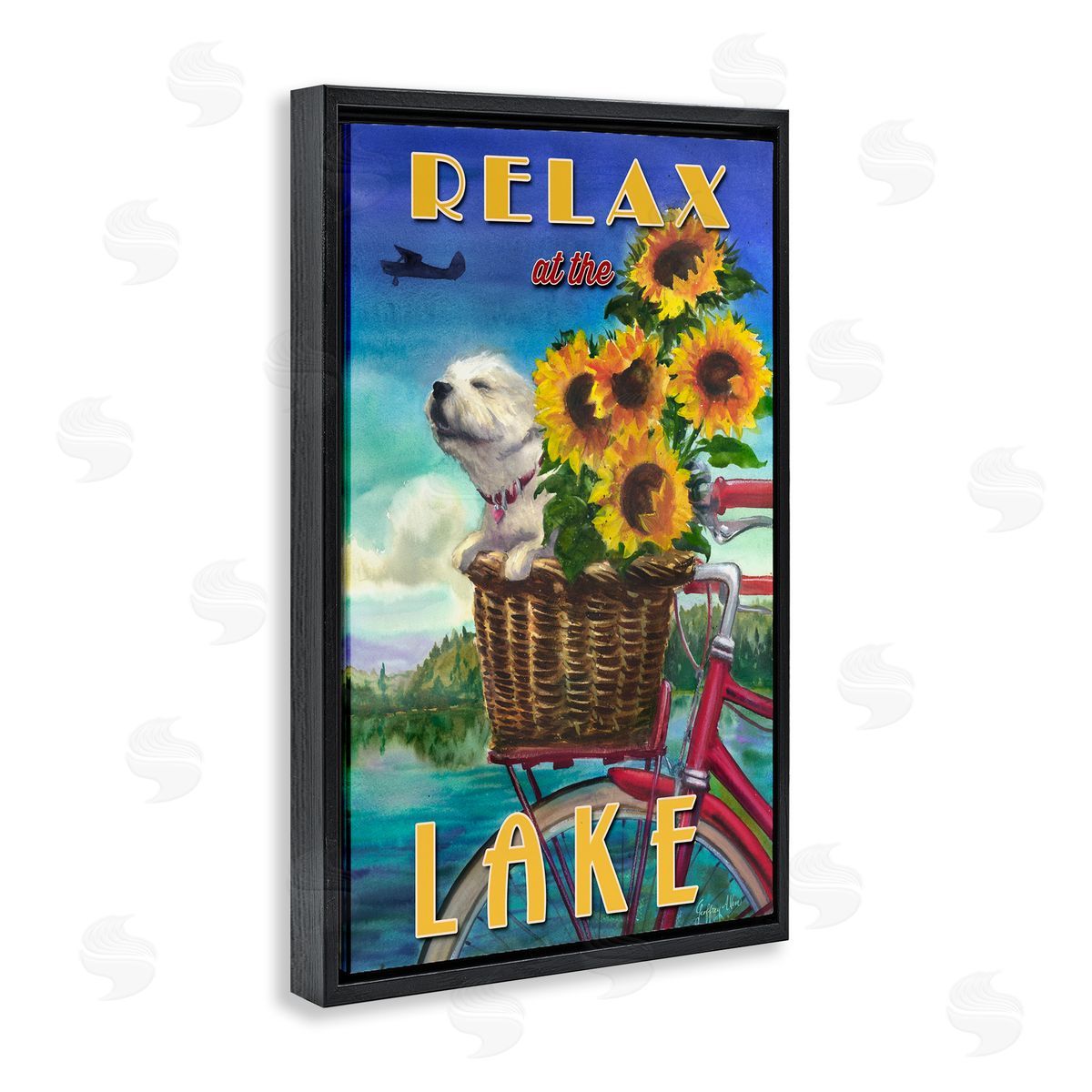 Geoff Allen Dog in Bicycle Basket Black Floating Frame Canvas Wall Art Print