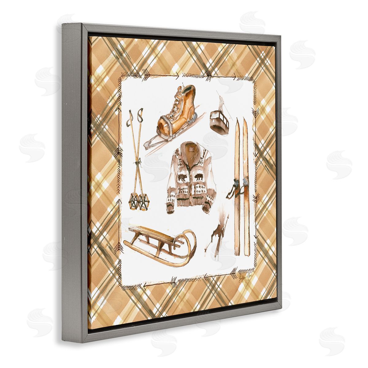 Geoff Allen Winter Sports on Tartan Gray Floating Frame Canvas Wall Art Print