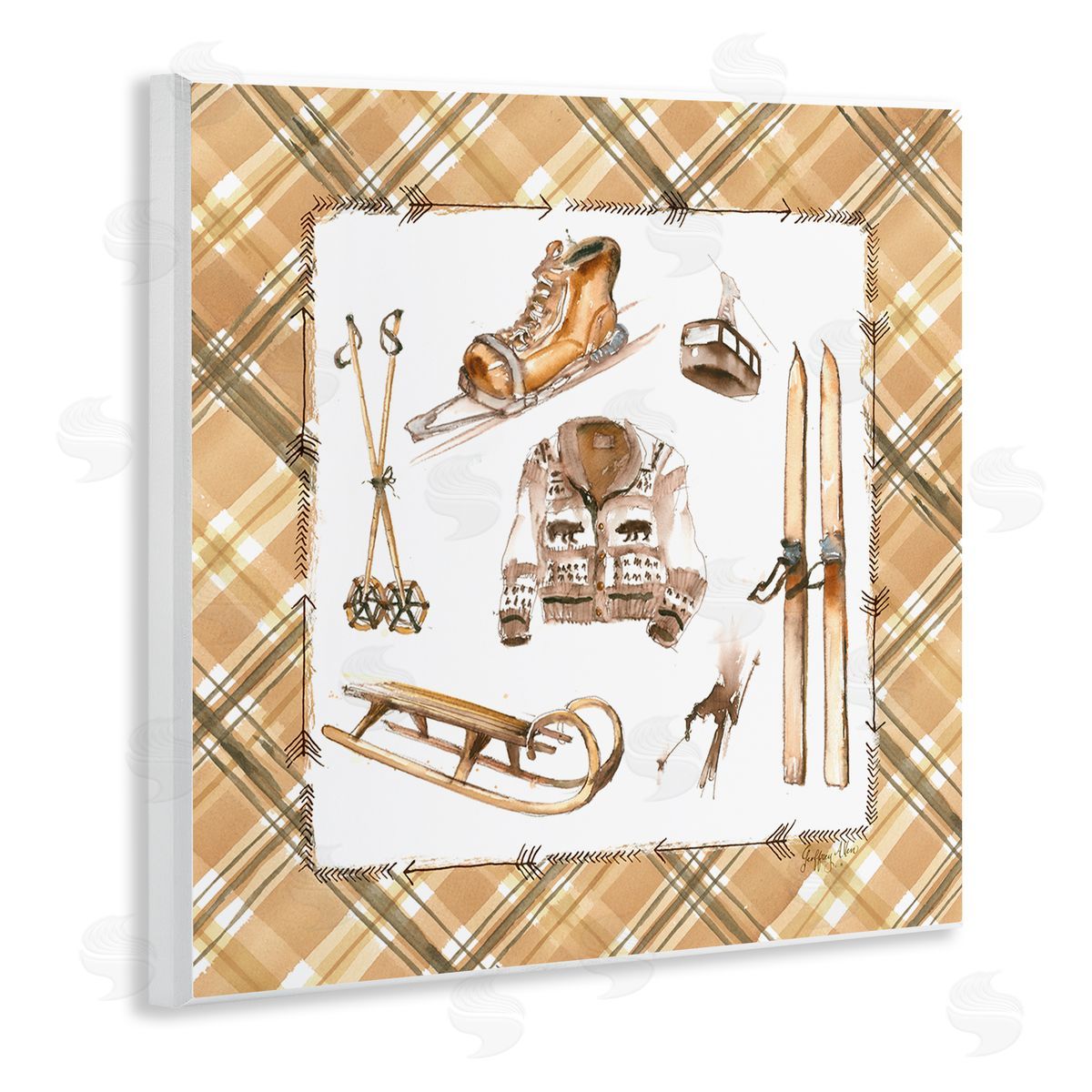 Geoff Allen Winter Sports on Tartan Wooden Wall Plaque Art Print