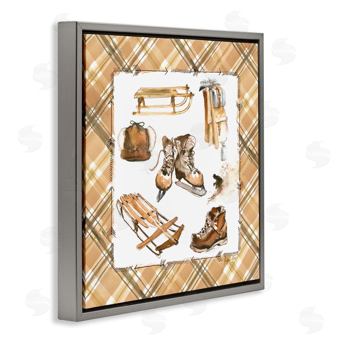 Geoff Allen Plaid Winter Sports Gray Floating Frame Canvas Wall Art Print