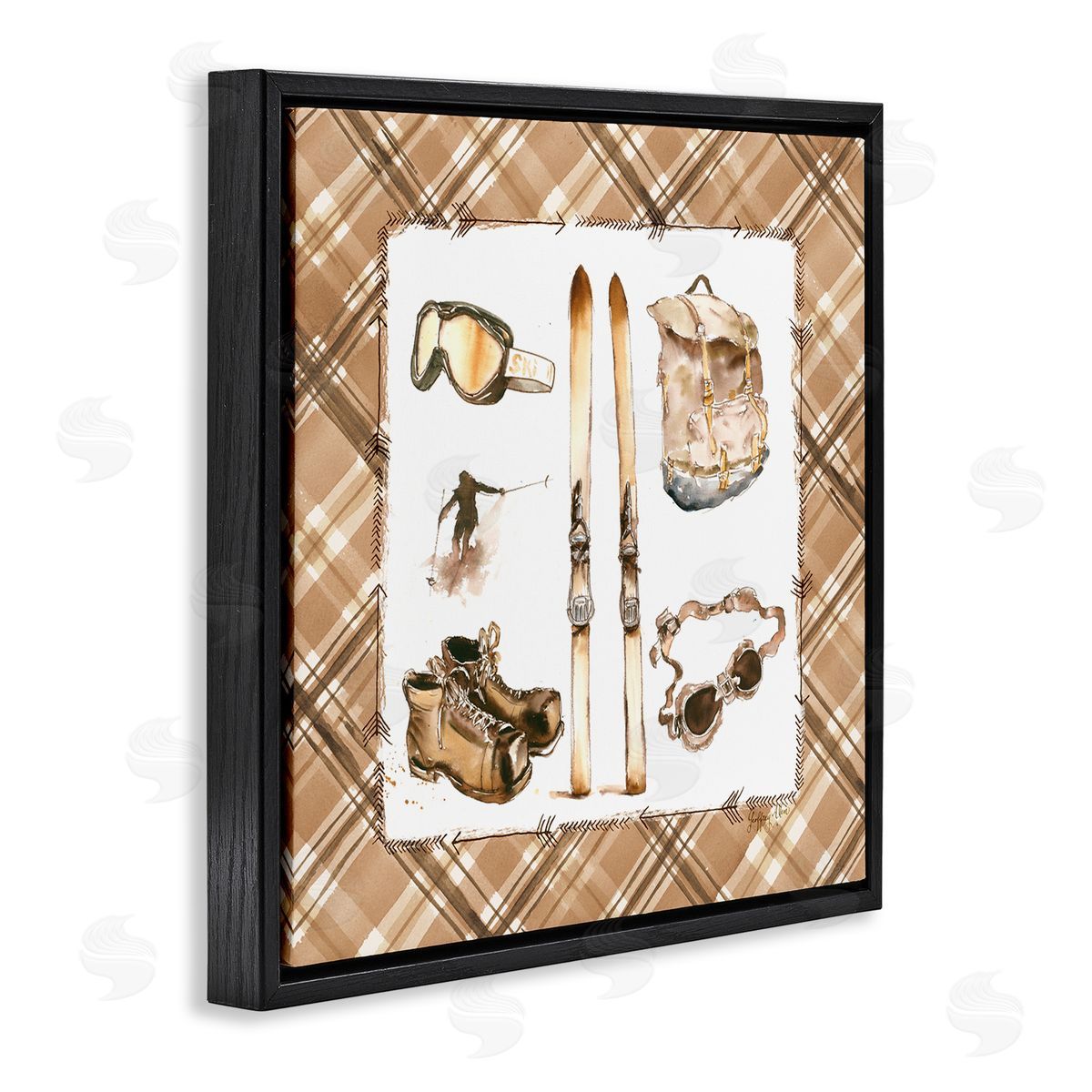 Geoff Allen Winter Sports on Plaid Black Floating Frame Canvas Wall Art Print