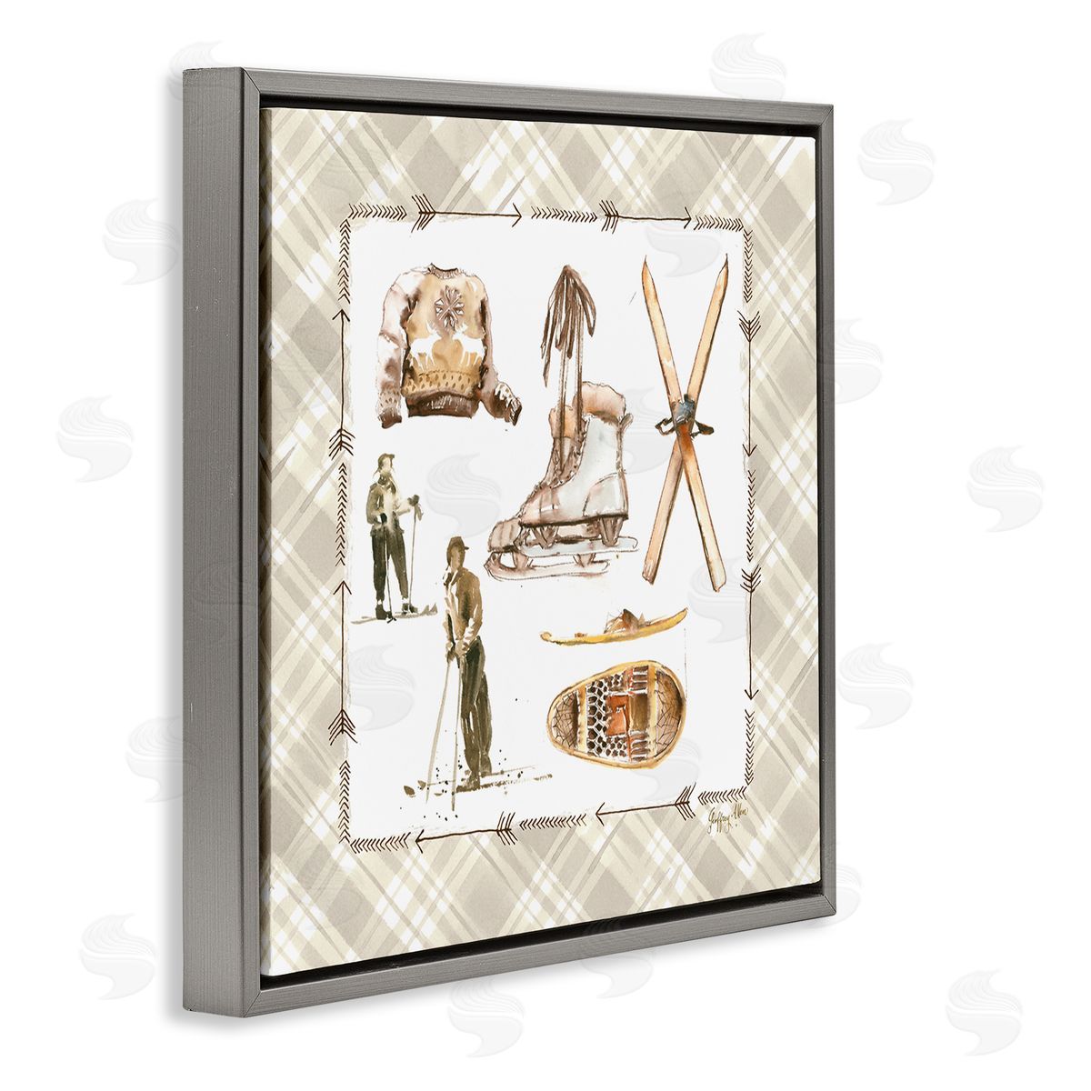 Geoff Allen Winter Skiing Sports Gray Floating Frame Canvas Wall Art Print