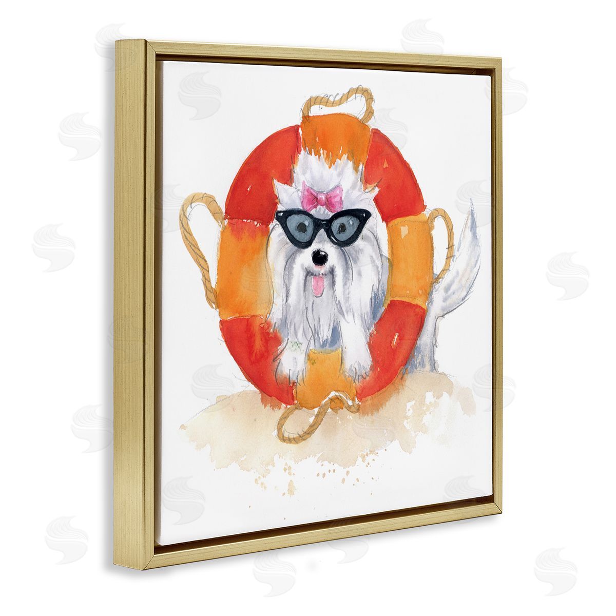 Geoff Allen Sandy Dog in Sunglasses Gold Floating Frame Canvas Wall Art Print