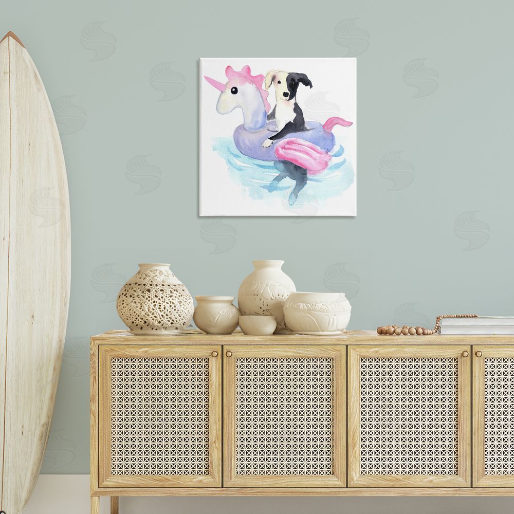 Geoff Allen Sandy Dog Pool Float Canvas Wall Art Print in Room