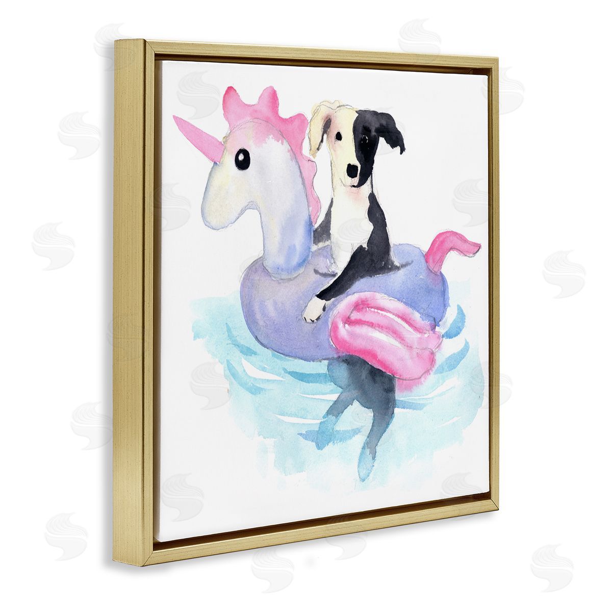 Geoff Allen Sandy Dog Pool Float Gold Floating Frame Canvas Wall Art Print
