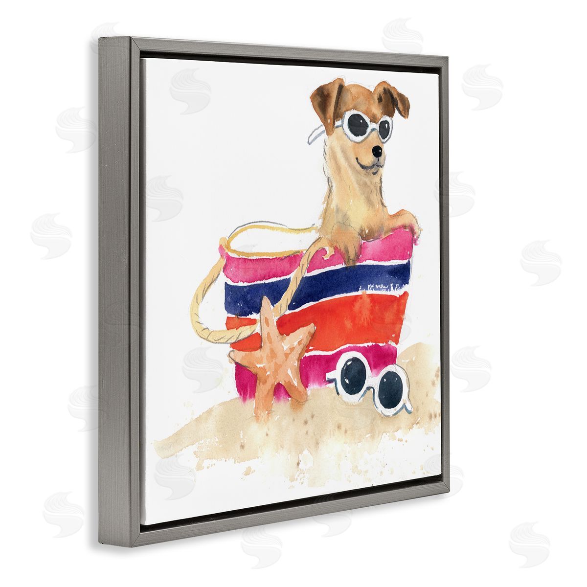 Geoff Allen Sandy Dog in Beach Bag Gray Floating Frame Canvas Wall Art Print