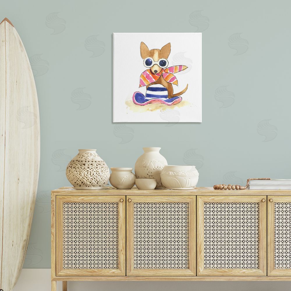 Geoff Allen Sandy Dog on Beach Canvas Wall Art Print in Room