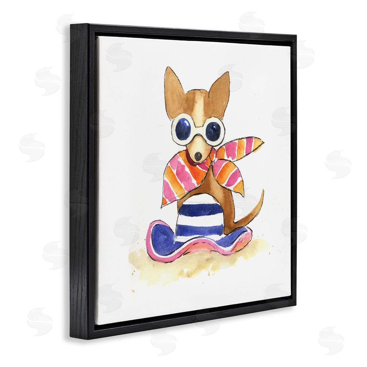 Geoff Allen Sandy Dog on Beach Black Floating Frame Canvas Wall Art Print
