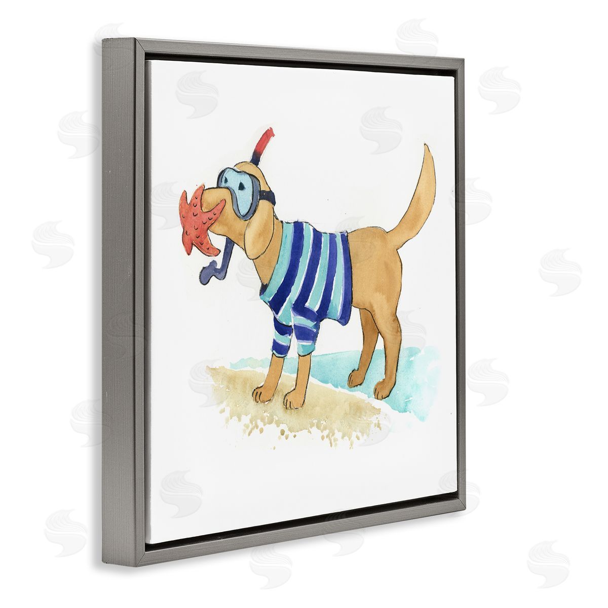 Geoff Allen Sandy Dog with Snorkel Gray Floating Frame Canvas Wall Art Print